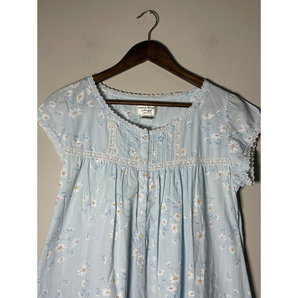 VTG Y2K Amanda Stewart Blue Daisy Cotton Nightgown Cottagecore Coquette Small - Picture 4 of 8